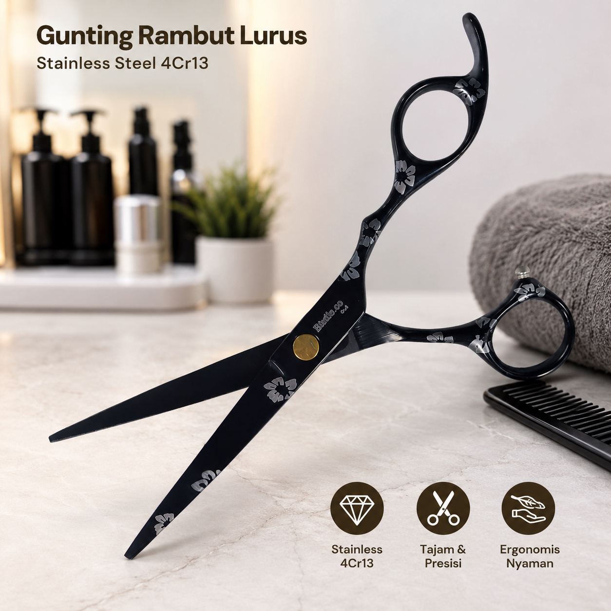 Gunting Rambut Lurus Buffing Stainless Steel
